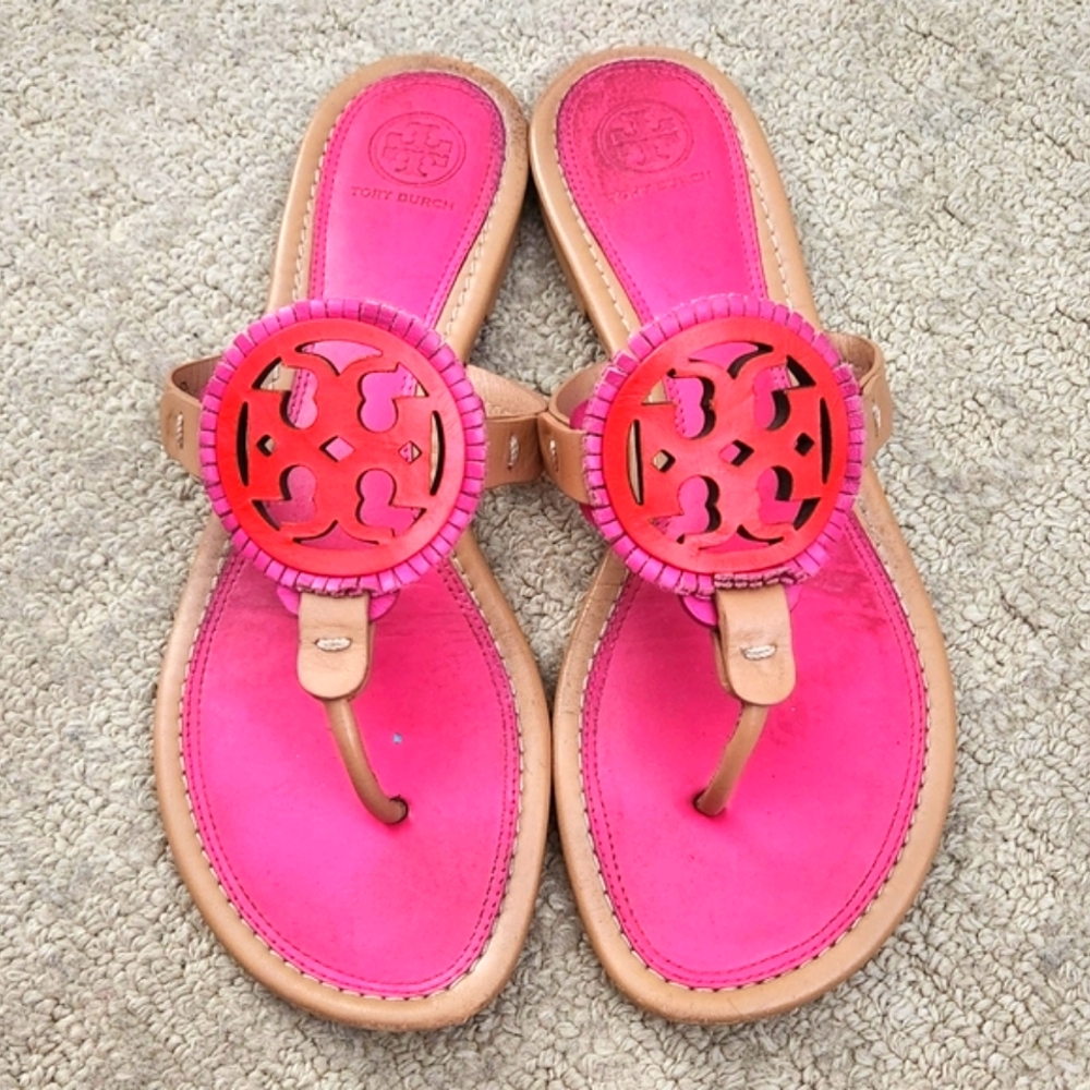 Tory Burch Hot Pink Fringe Miller Sandal Thong Brazil Ladies US 10
